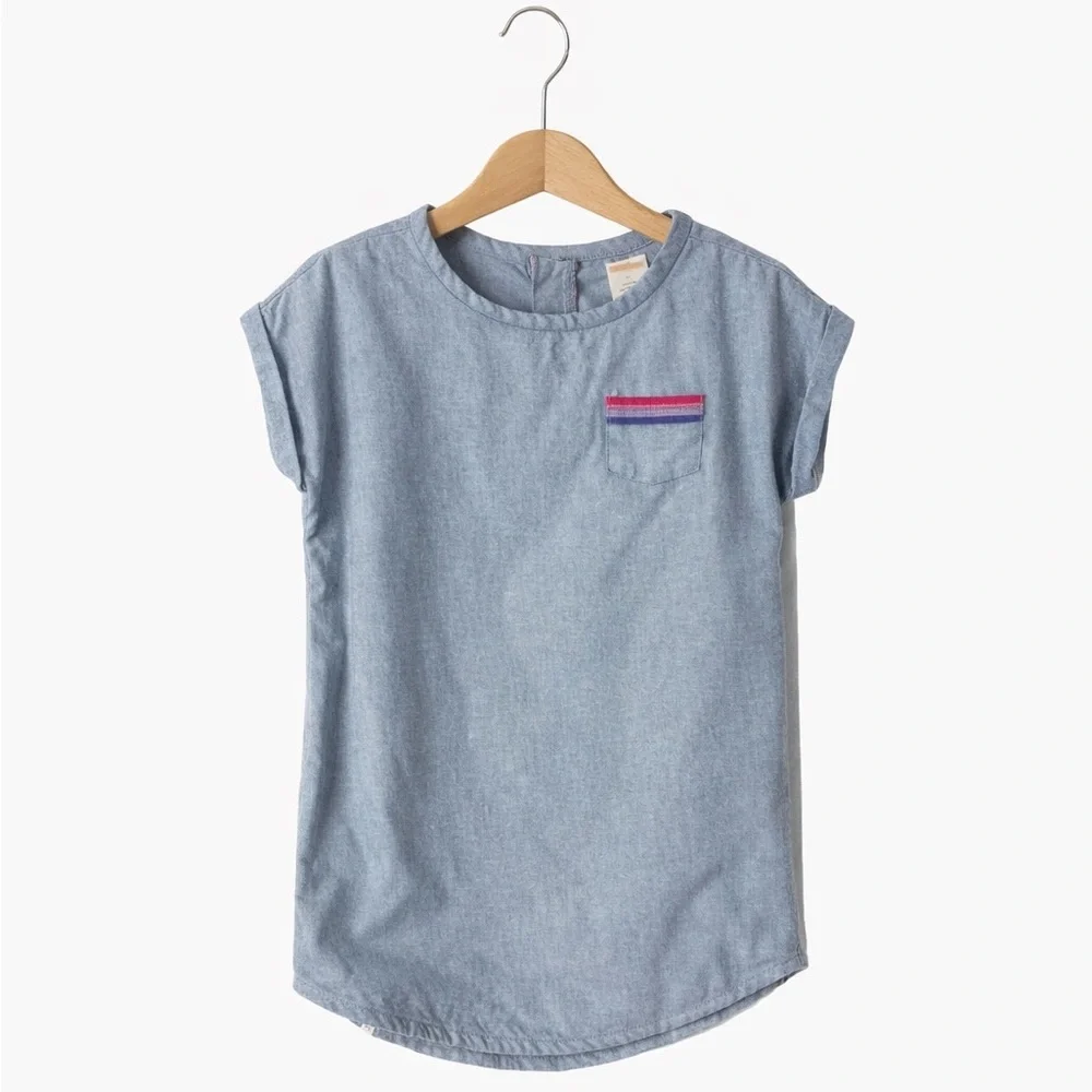 Gymboree Girls Chambray Denim Tunic Blouse Size 4T Lightweight Pocket Top Casual